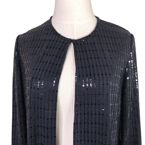 Anne Klein Black Sequin Duster Size Medium Metallic  Sparkle Open Dressy Kimono - Picture 2 of 12